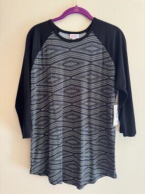 LuLaRoe Randy Black White Geometric Raglan Top Large NWT
